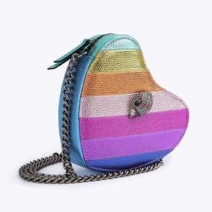 Kurt Geiger rainbow stripe heart purse